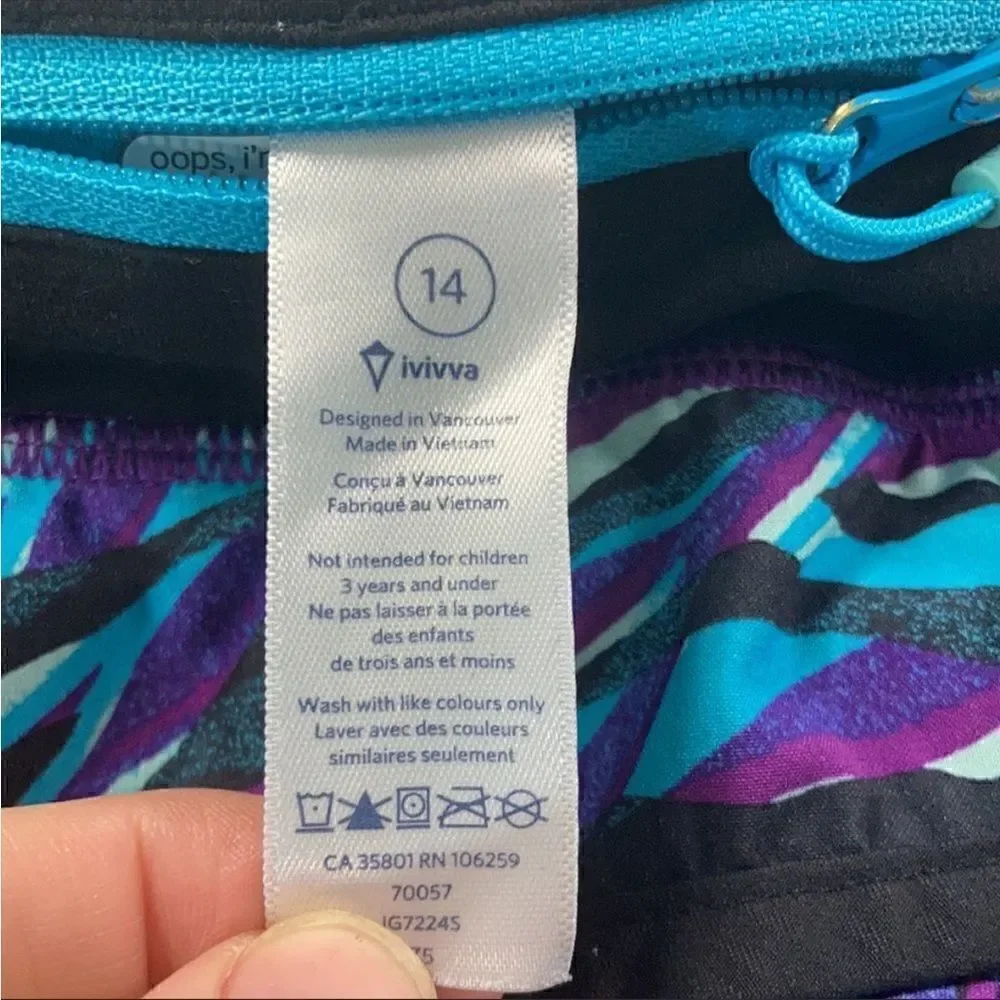 Ivivva By Lululemon Speedy Shorts Black, Blue & Purple Zebra Print